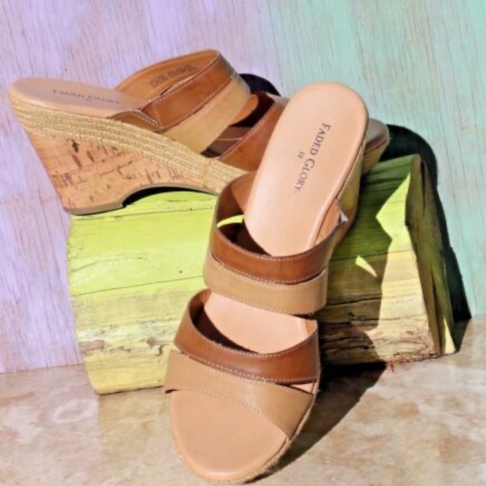 Faded Glory Women's Brown Wedge Sandals NWOT